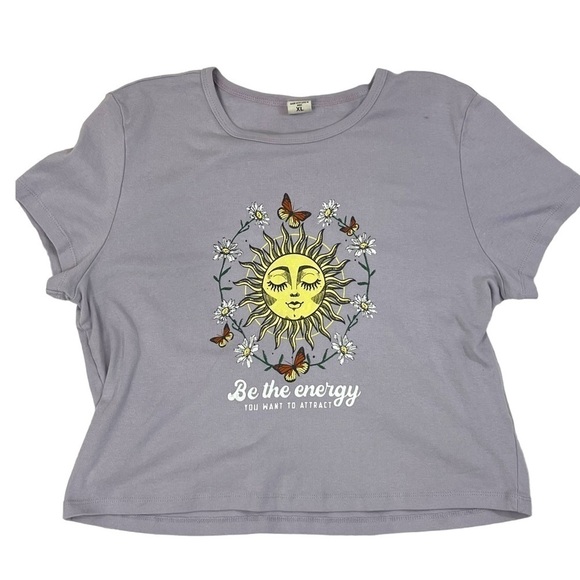 Vibe N' Sun Butterfly Floral Attract Energy Cropped short sleeved Shirt Size XL - Picture 5 of 11